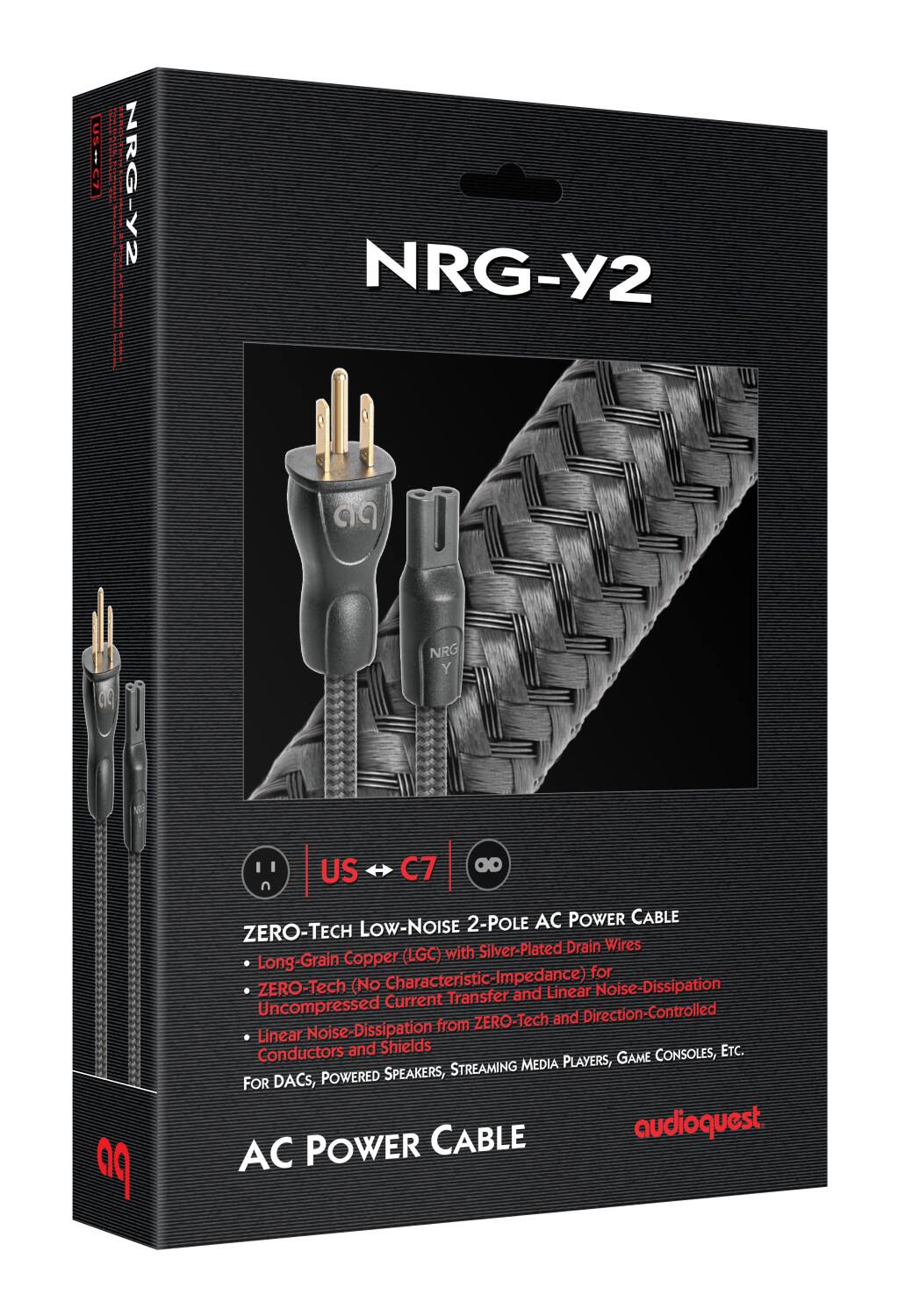 NRG-Y2 AC Power Cable, Zero-Tech Low-Noise Silver-Plated Drain Wires Copper(LGC) with Long-Grain for Zero-Tech (No Characteristic-Impedance) Linear Noise-Dissipation Current Transfer and Uncompressed and Direction-Controlled from Zero-Tech Tech Linear Noise-Dissipation Conductors and Shields CONSOLES, ETC. MEDIA PLAYERS, GAME POWERED SPEAKERS, STREAMING FOR DACS, CABLE audioquest AC Power Cable