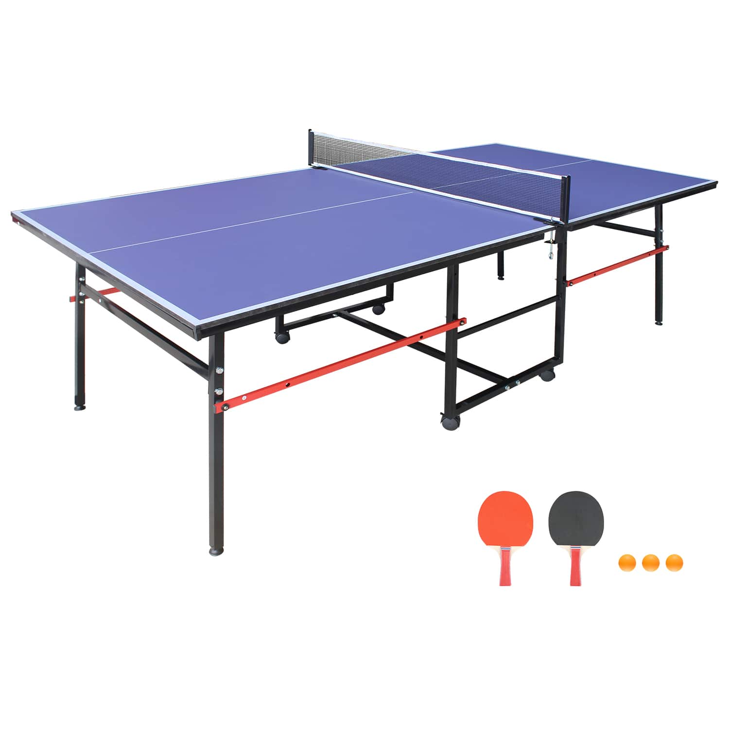 APRILSOUL - 8FT Mid-Size Table Tennis Table Foldable and Portable Ping Pong Table Set for Indoor Games with Net - Blue