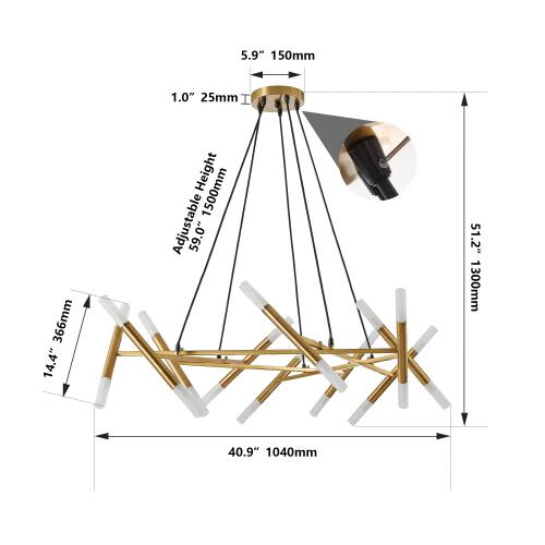 5.9" 150mm  
1.0" 25mm  
Adjustable Height 1500mm  
59.0" 1300mm  
14.4" 366mm  
40.9" 1040mm