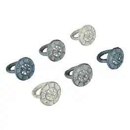 Zeckos - Set of 6 Blue Cast Iron Compass Rose Napkin Rings Dining Decor - Nautical