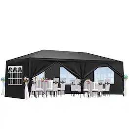 Mondawe - 10x20 FT Canopy Tent Outdoor Gazebo with 8 Removable Sidewalls - Black
