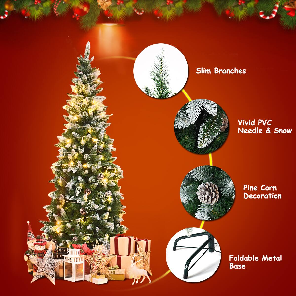 Slim Branches Vivid PVC Needle & Snow Pine Corn Decoration Foldable Metal Base