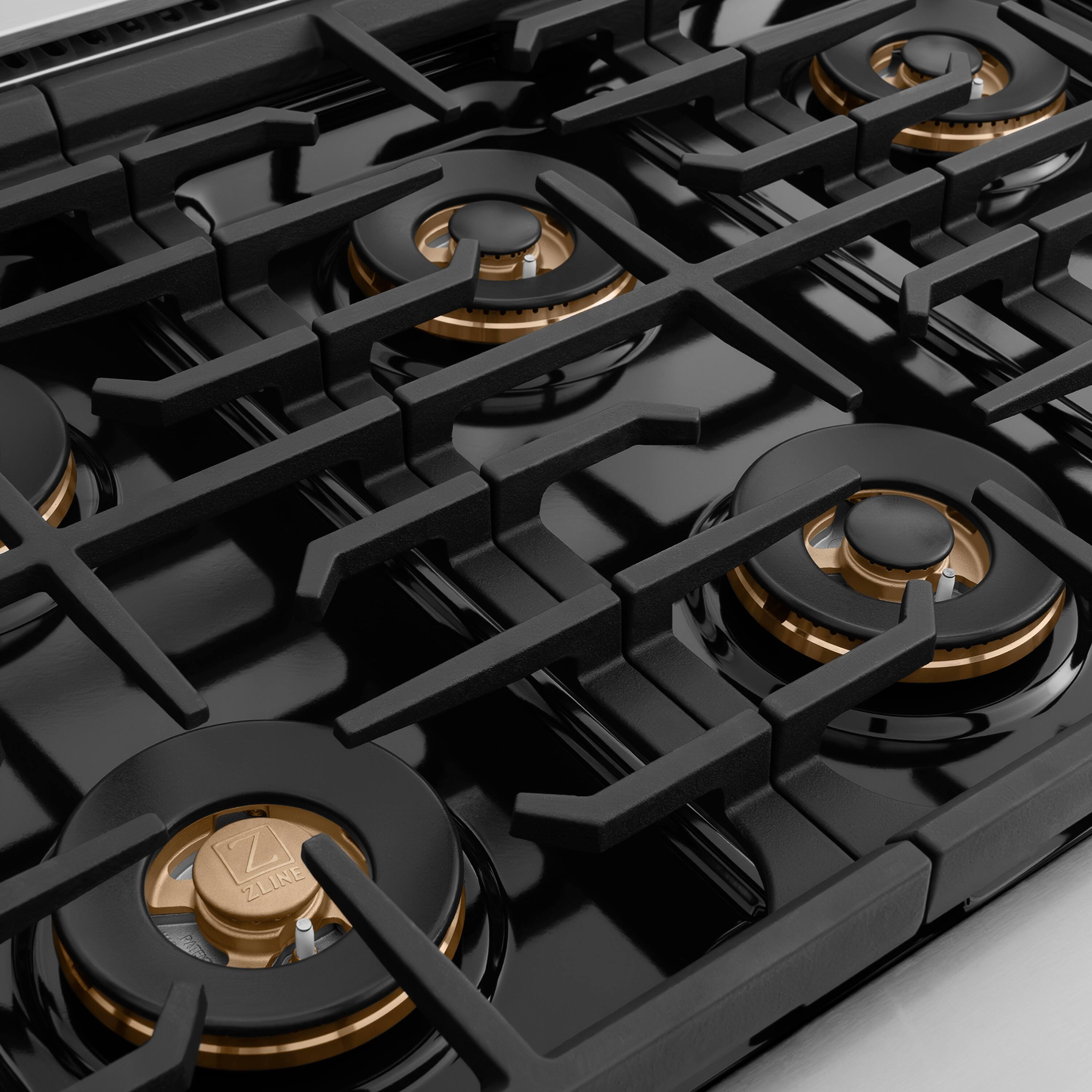 Alt View 6. ZLINE - ZLINE Autograph 36 in. 5.2 Cu. Ft. Freestanding Paramount DuoPro Gas Range in Stainless Steel with Bronze Helix Handle - Stainless Steel.