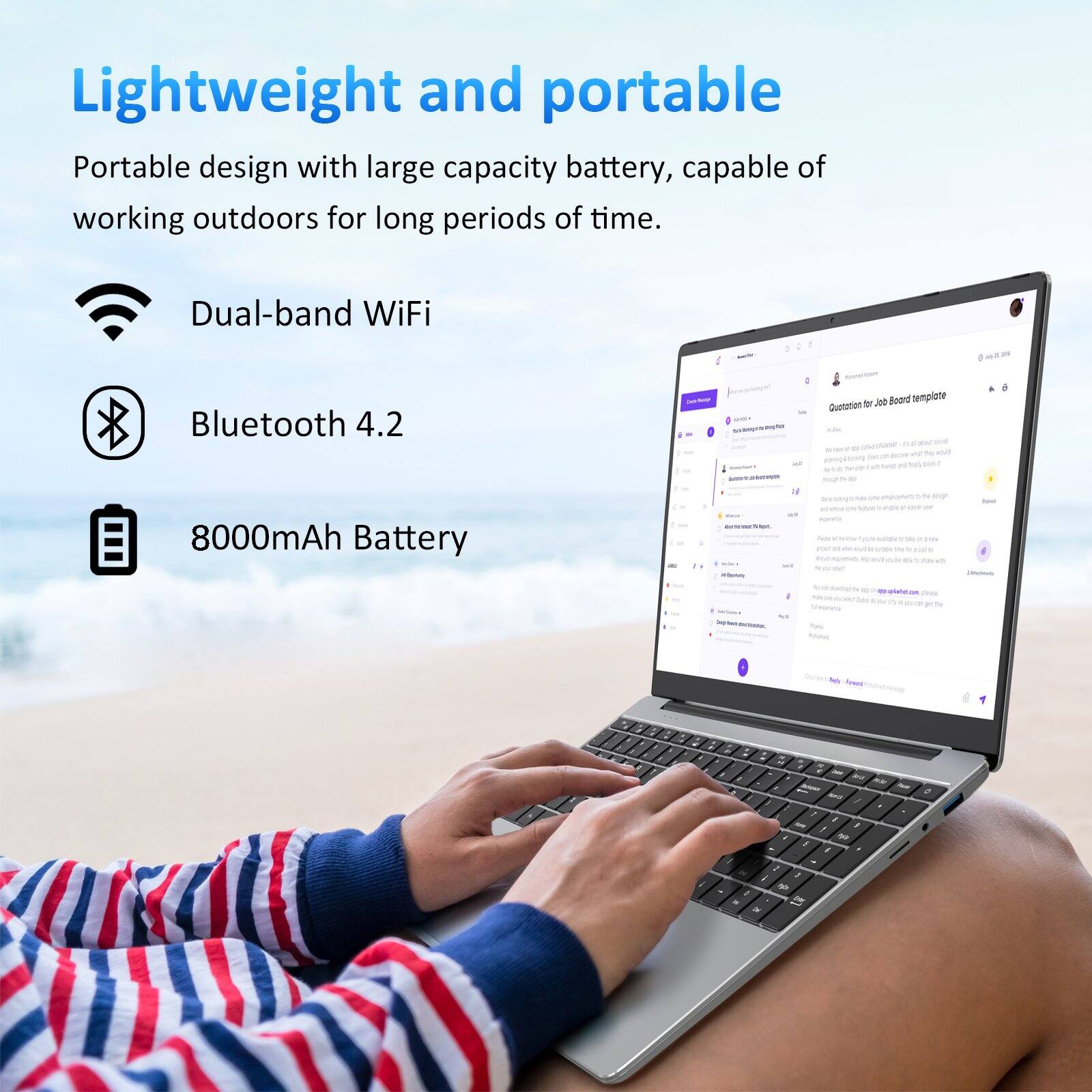 Lightweight and portable

Portable design with large capacity battery, capable of working outdoors for long periods of time.

- Dual-band WiFi
- Bluetooth 4.2
- 8000mAh Battery