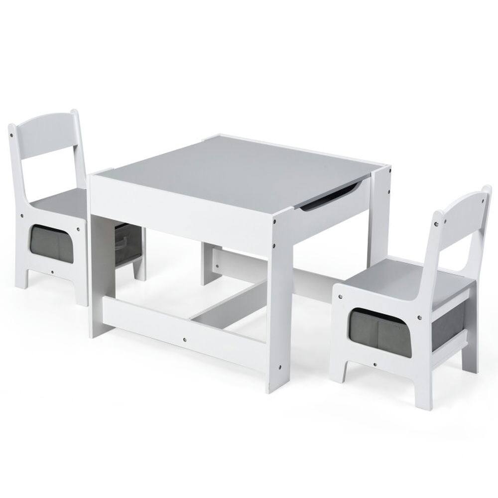 Alt View 5. Kadyn - Kids Table Chairs Set With Storage Boxes Blackboard Whiteboard Drawing-White, Small Folding Table for Arts & Crafts - White.
