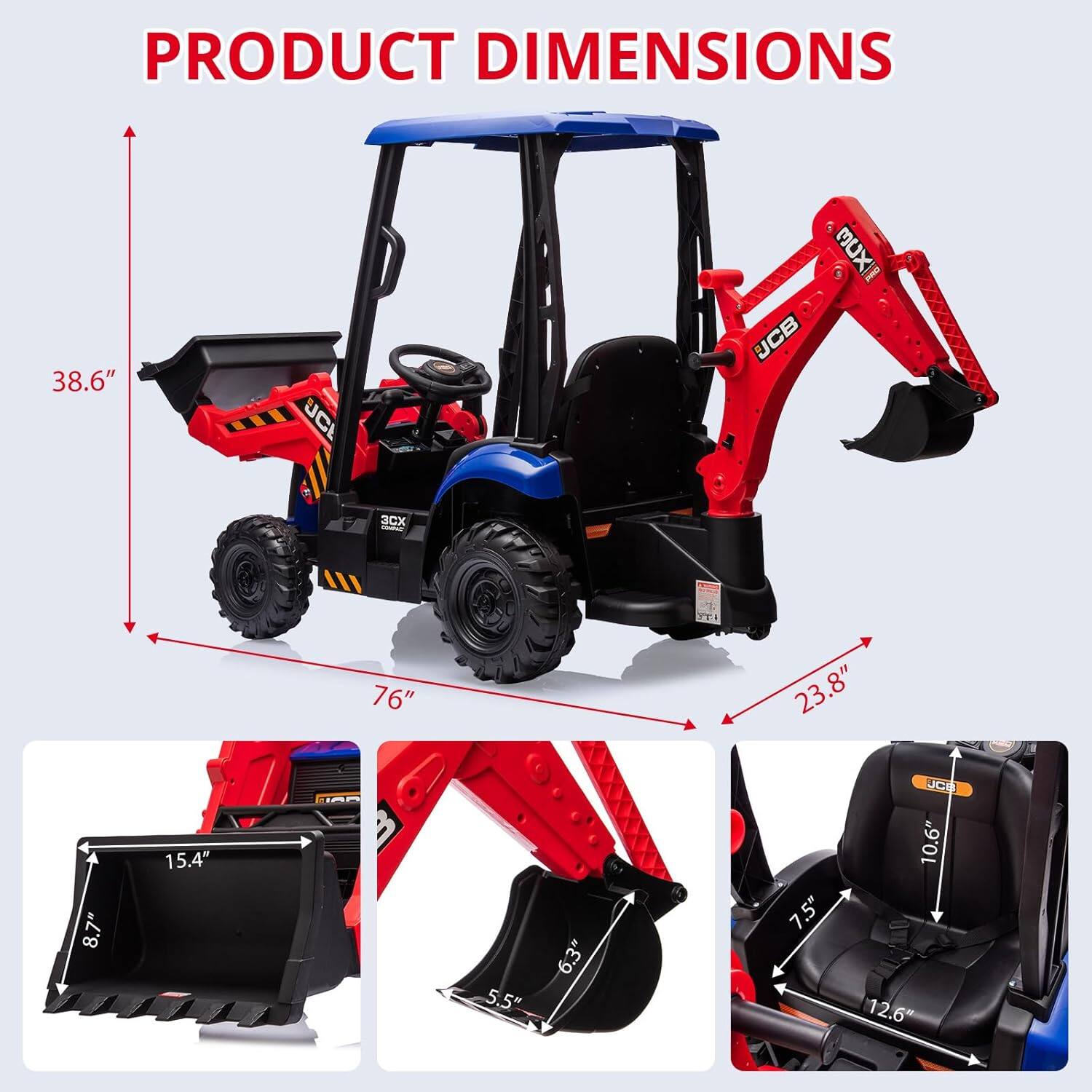 PRODUCT DIMENSIONS

- Height: 38.6"
- Length: 76"
- Width: 23.8"

- Bucket Height: 8.7"
- Bucket Width: 15.4"
- Bucket Depth: 5.5"

- Seat Height: 10.6"
- Seat Width: 12.6"
- Seat Depth: 7.5"
