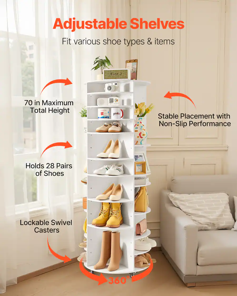 Shoe Rack Model Rvt VEVOR 7 Tier Rotating Shoe Rack Tower with Adjustable Shelves, Movable ...