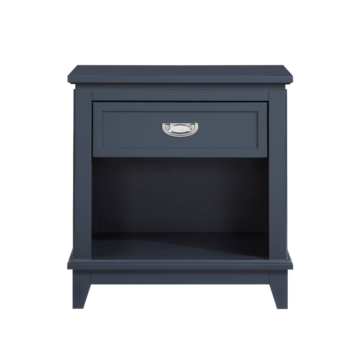 Angle. Loheer - Loheer Navy Blue Nightstand with Drawer and Lower Shelf, Classic Bedroom Storage - Navy Blue.
