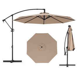 Gymax - 10 FT Patio Offset Umbrella w/ X-shaped Base Infinite Tile & 360° Rotation - Coffee