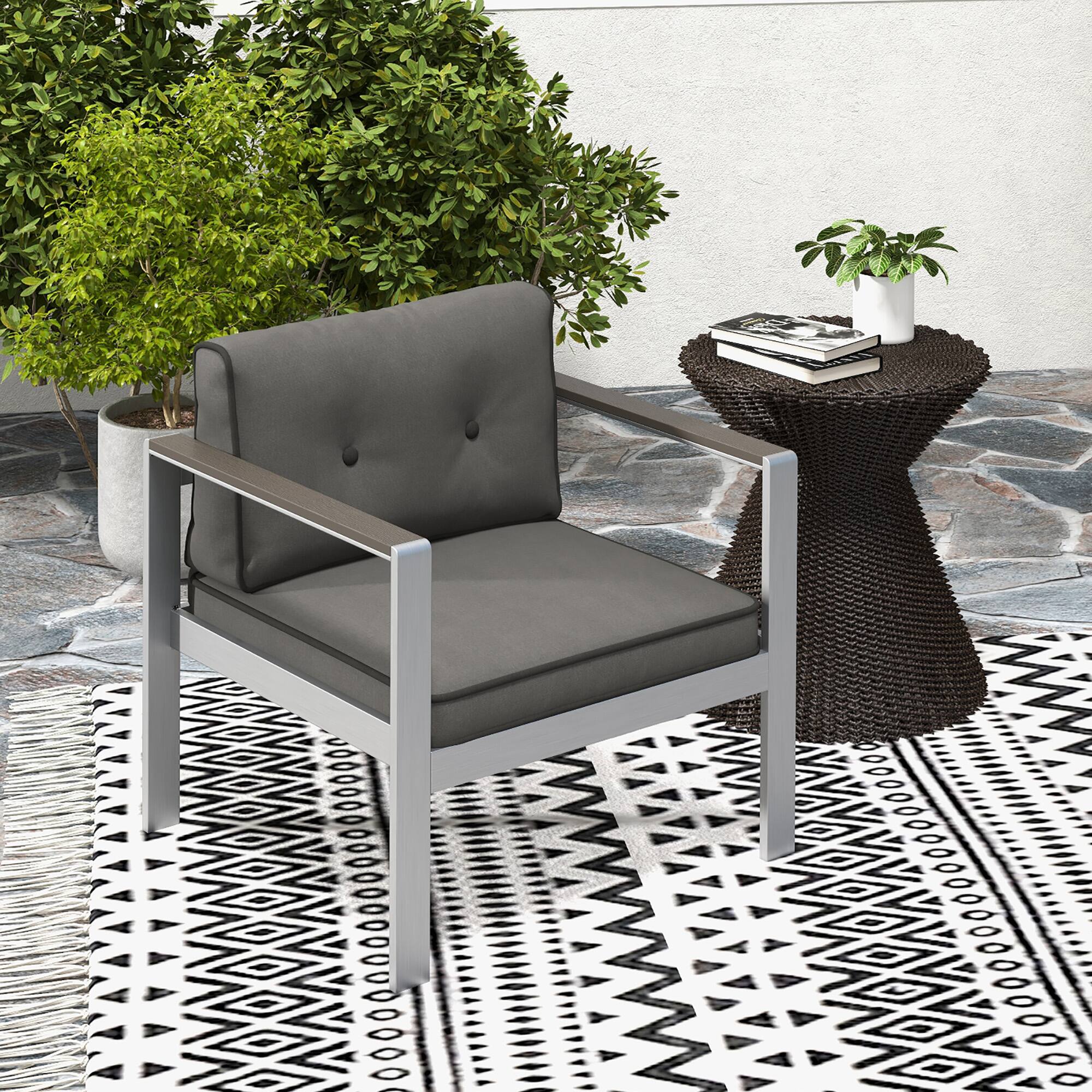 Alt View 1. Gymax - Gymax Patio Aluminum Armchair Contemporary Sofa Chair w/ WPC Armrests - Gray, Silver.