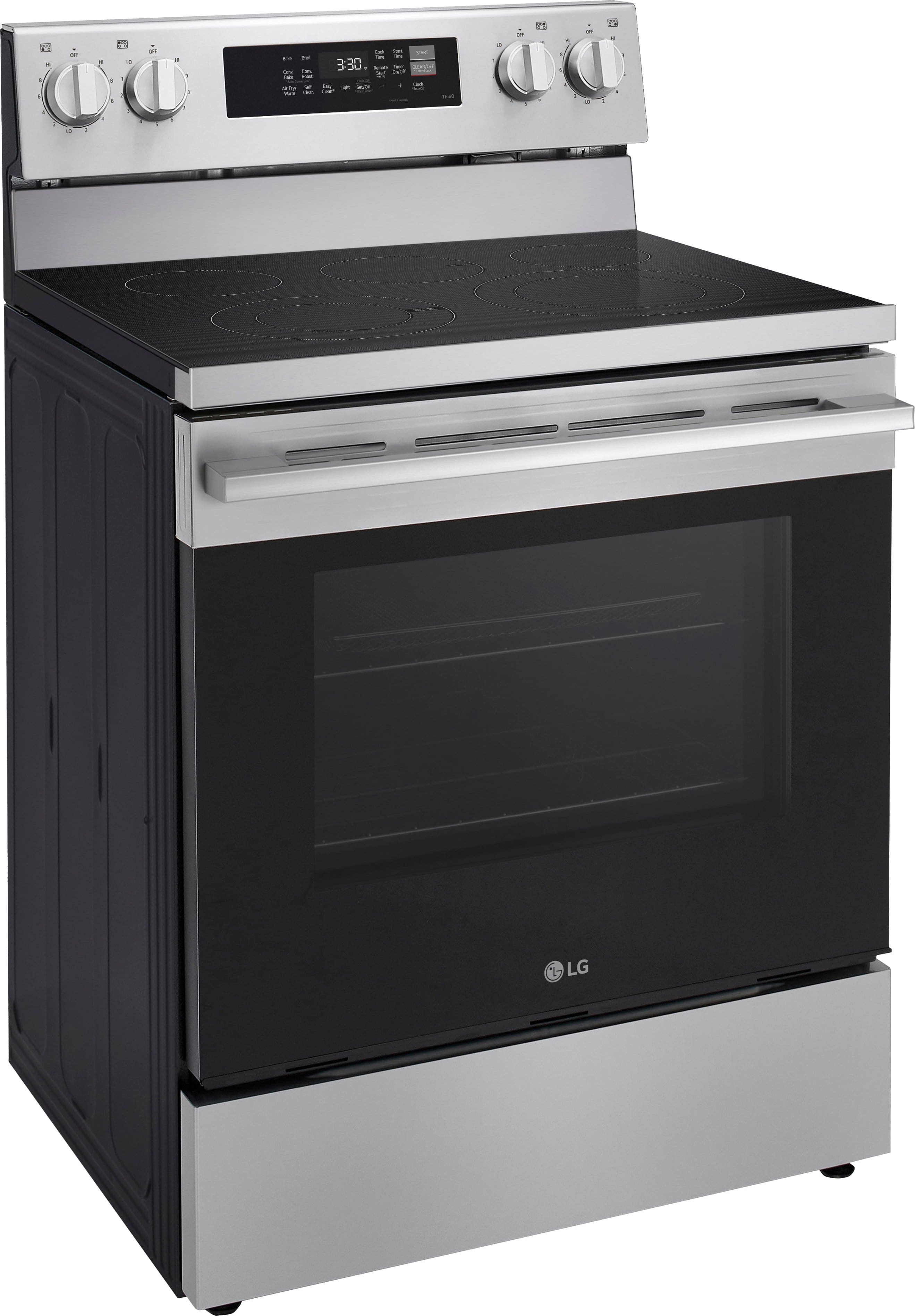 Angle. LG - 6.3 Cu. Ft. Freestanding Electric True Convection Smart Range with Air Fry and UltraHeat Element - PrintProof Stainless Steel.