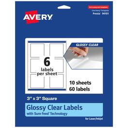 Avery - Glossy Square Labels, 3" x 3", 60 Labels - Clear