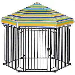 Pawhut - 48" x 41" Heavy-Duty Metal Dog Playpen, Outdoor Pet Cage Kennel, Exercise Fence, Weather-Resistant Roof, Locking Door