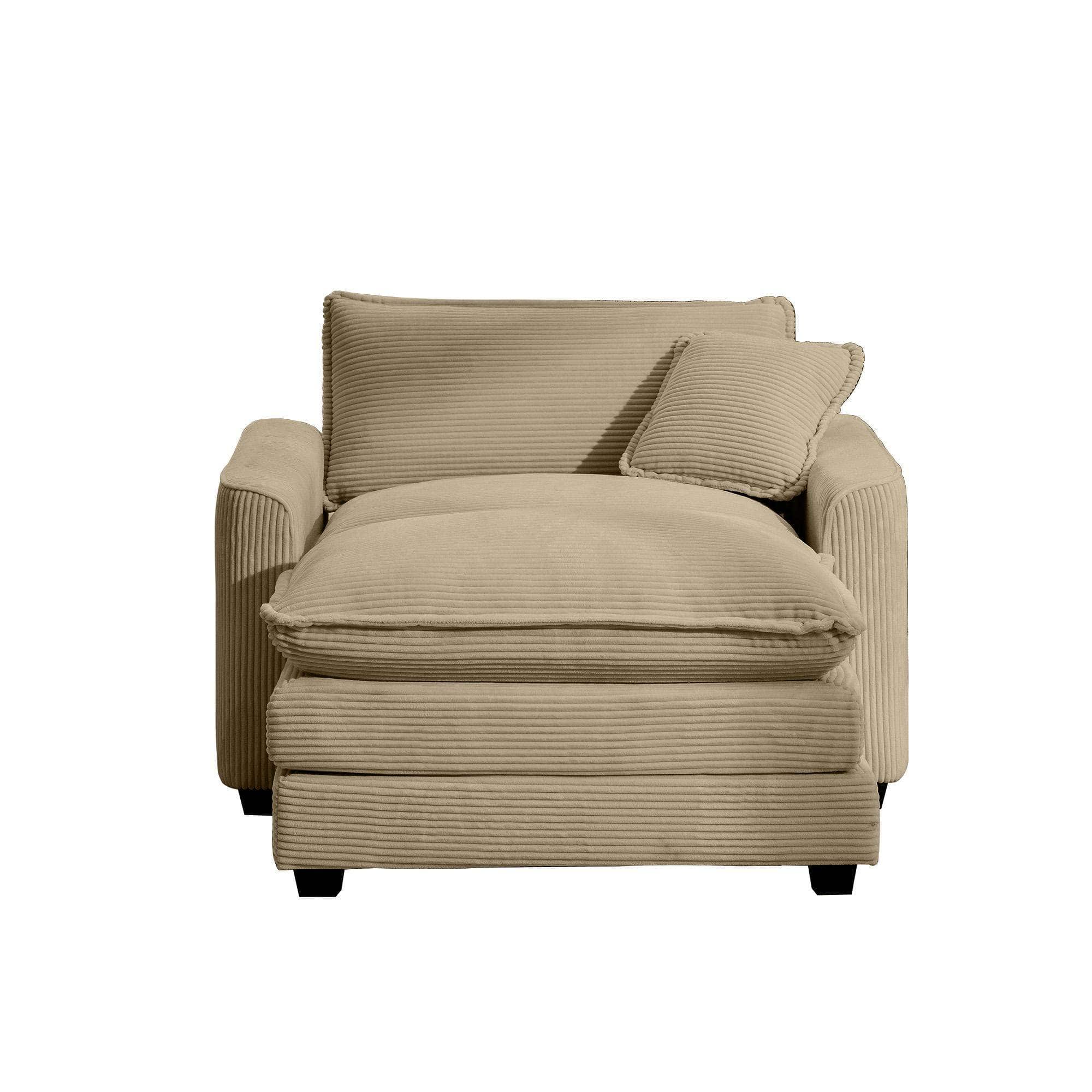 LOVMOR - Comfortable Single Chair Deep Seat Sofa With Footstool With One Pillow Suitable for Living Room and Bedroom Club - Tan