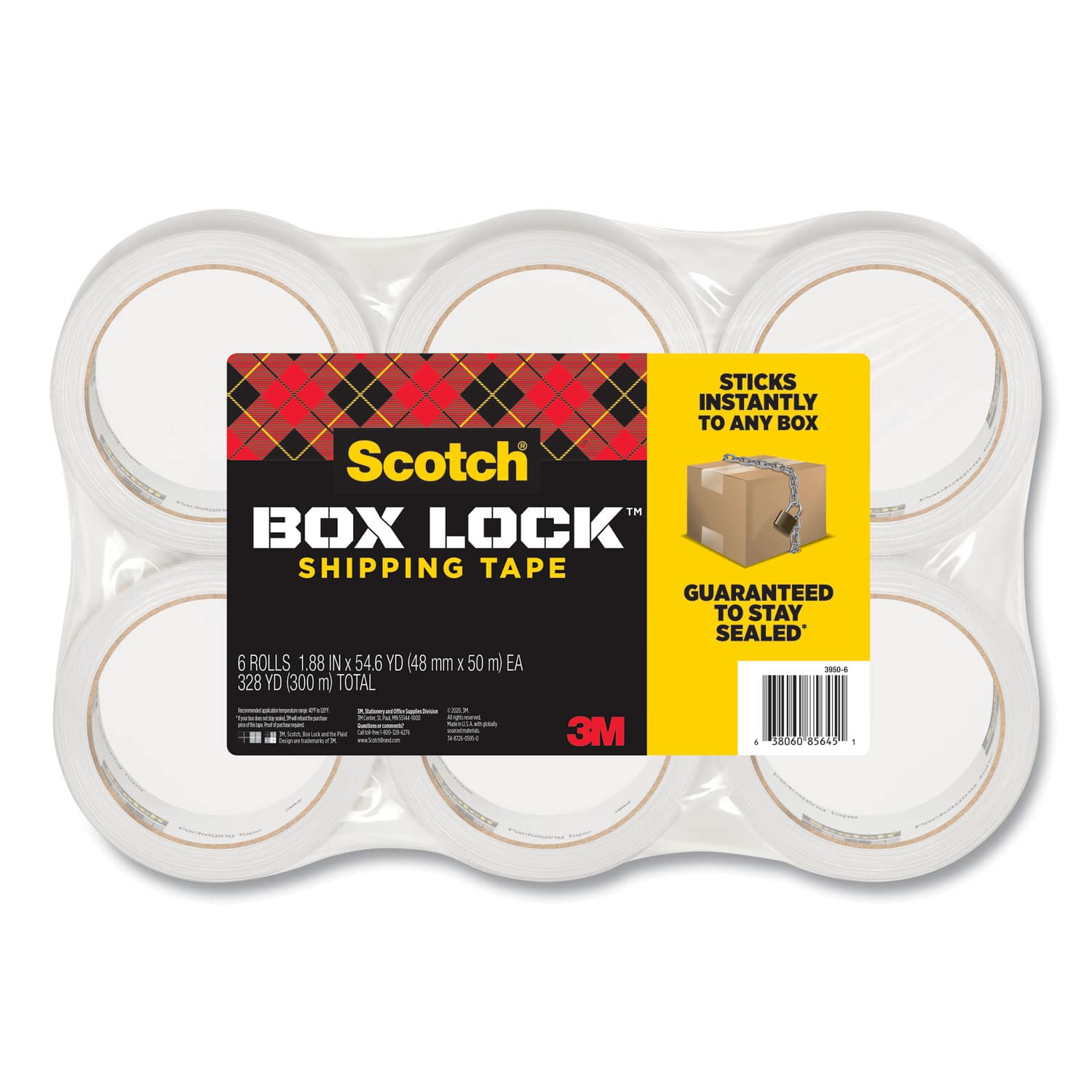 Scotch - Box Lock Packaging Tape - 1.88Inch x 54.6 yds - Clear - Case of 6