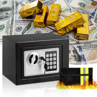 Locksworth - 0.25 Cubic Feet Electronic Digital Safe Box, Steel Money Safe Box for Home with Fireproof Money Bag for Cash Safe Hidden - Black