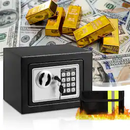 Locksworth - 0.25 Cubic Feet Electronic Digital Safe Box, Steel Money Safe Box for Home with Fireproof Money Bag for Cash Safe Hidden - Black