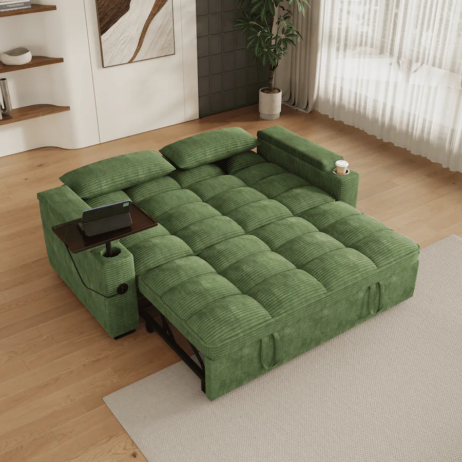 Anysun 65" 3 in 1 Corduroy Convertible Sofa Bed Pullout Design with 360 ...