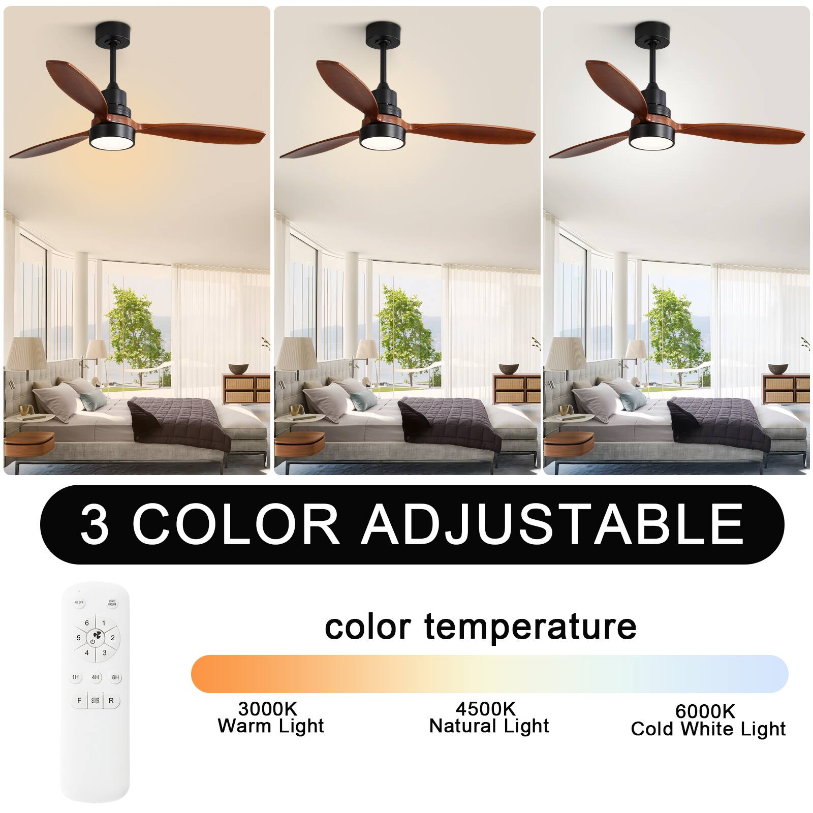 3 COLOR ADJUSTABLE

color temperature

3000K Warm Light

4500K Natural Light

6000K Cold White Light