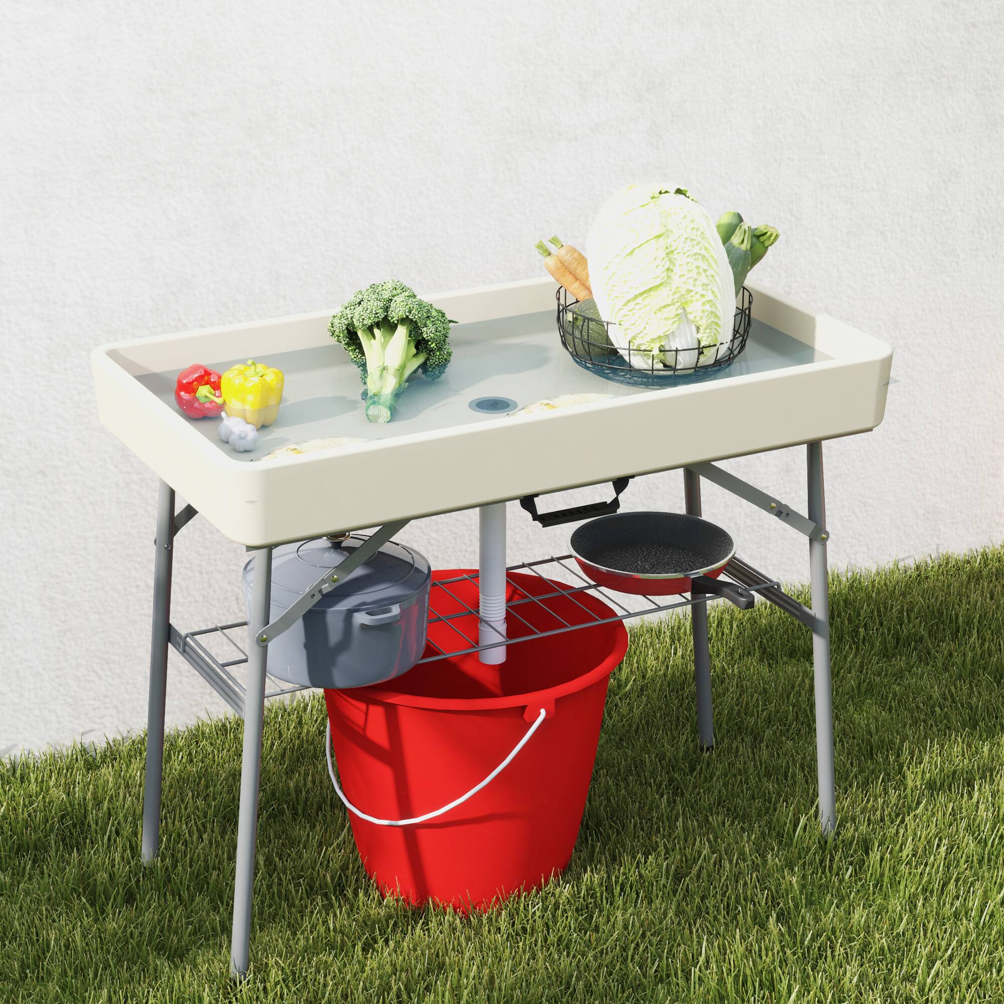 Alt View 4. Outsunny - Outsunny 3.4ft Folding Ice Cooler Table with Drain, Fill and Chill Table Outdoor Table Cooler - Tan.