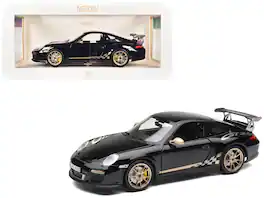 2009 Porsche 911 GT3 RS Black with Gold Accents and Wheels 1/18 Diecast Model Car by Norev - Black/Gold
