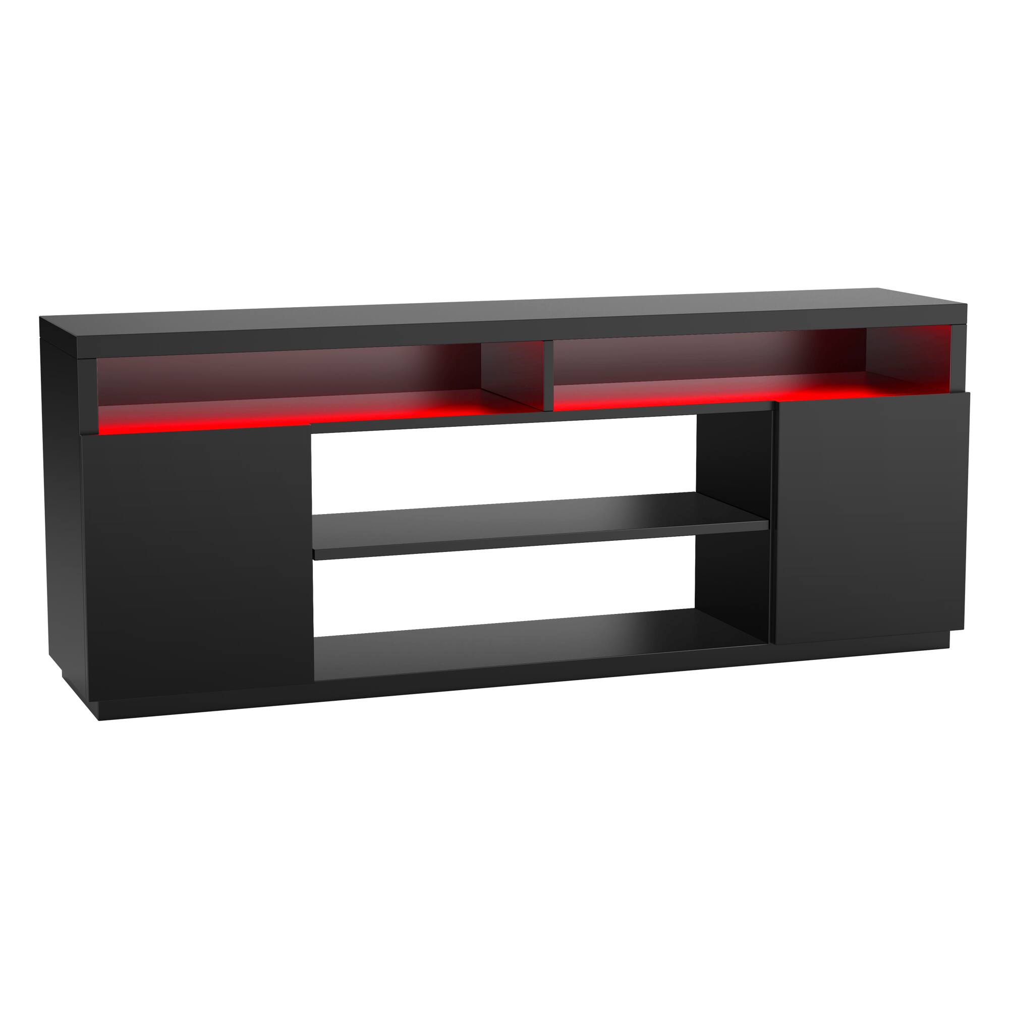 Alt View 6. Ihomeadore - 68" White LED TV Stand Media Console with Adjustable Open Shelves for TVs up to 78" - White.