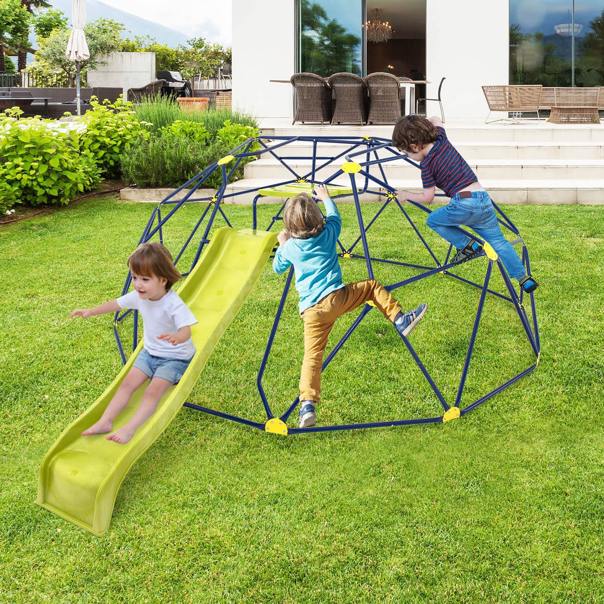 Alt View 1. Gymax - Gymax 13.3 FT Climbing Dome Geometric Dome Climber w/ Extended Wavy Slide - Multicolor.