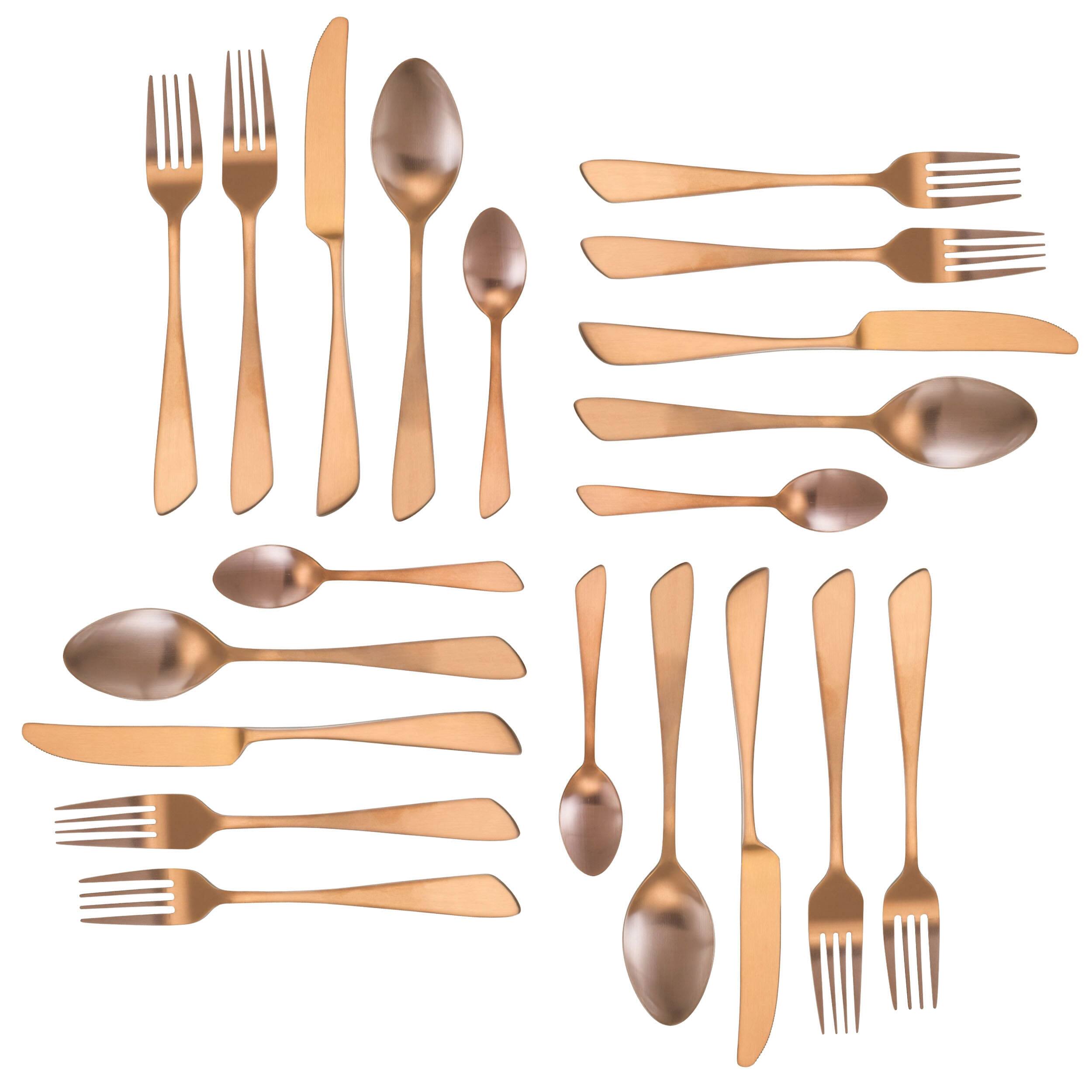 Alt View 3. MegaChef - MegaChef Gibbous 20 Piece Flatware Utensil Set, Stainless Steel Silverware Metal Service for 4 in Rose Gold Matte - Rose Gold.