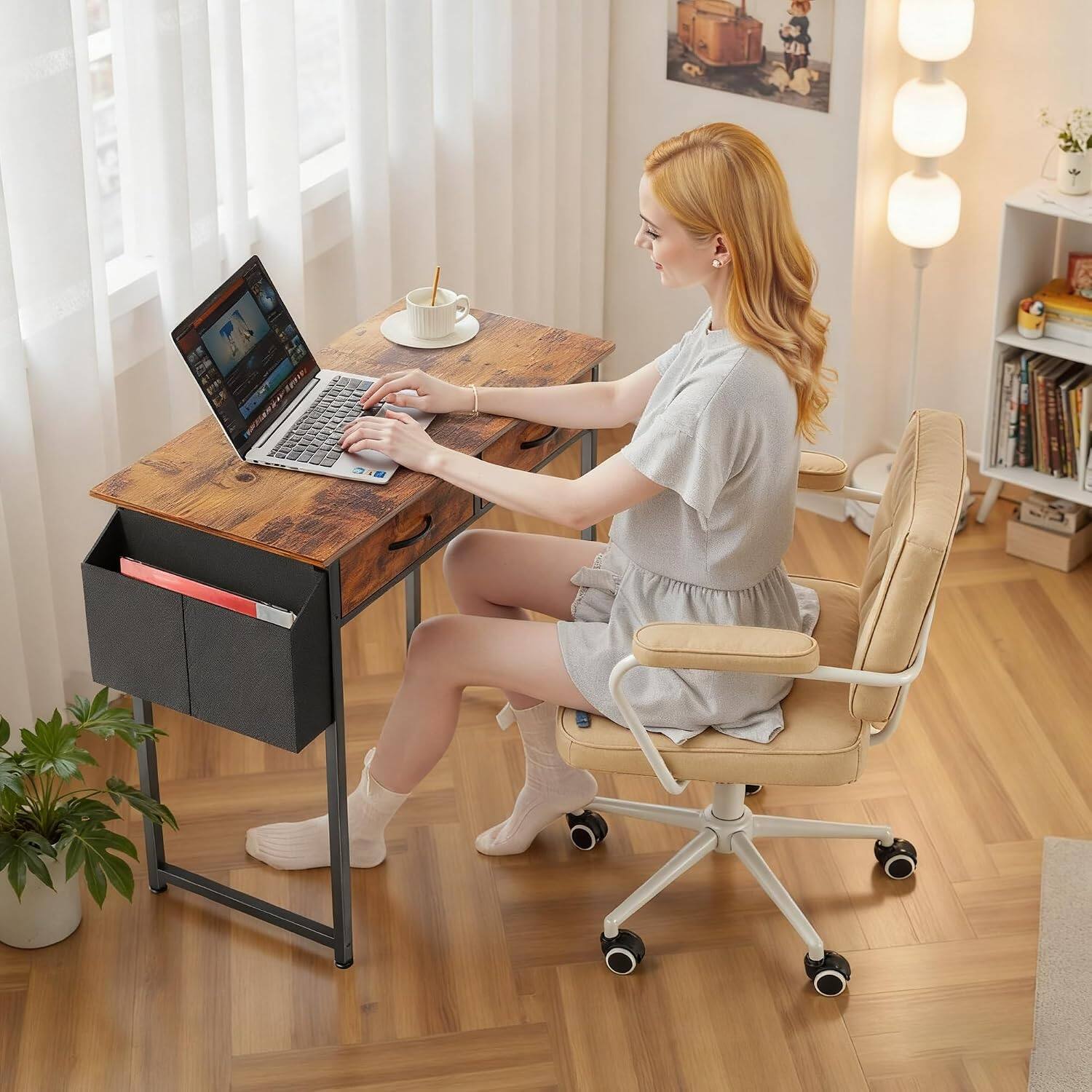 Alt View 2. Sweet - 32 Inch Computer Desk with File Drawers Cabinet for Bedroom Study Writing Home Office Table for Small Spaces, Rust - Rust.