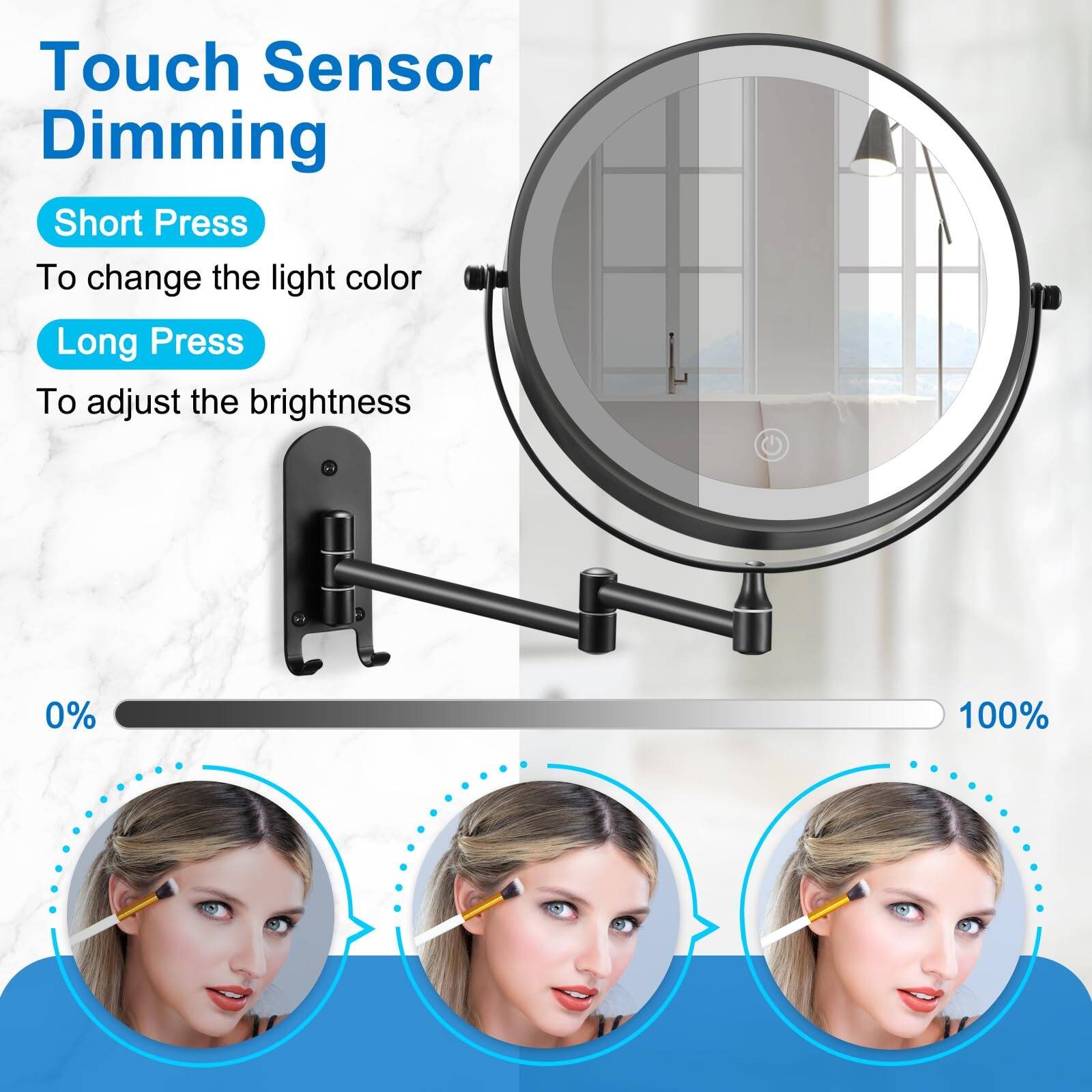 Touch Sensor Dimming

Short Press  
To change the light color

Long Press  
To adjust the brightness

0% 100%