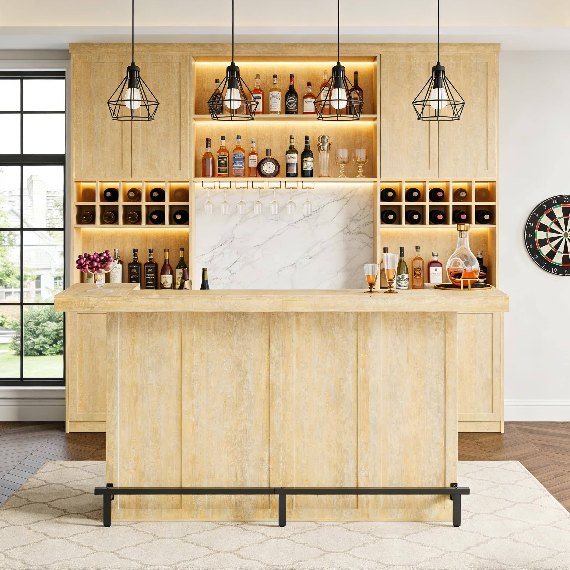 Alt View 4. Tribesigns - 70.9-Inch Extra-Long Home Bar Table with Storage Shelves and Footrest for Kitchen or Living Room - Light Oak.