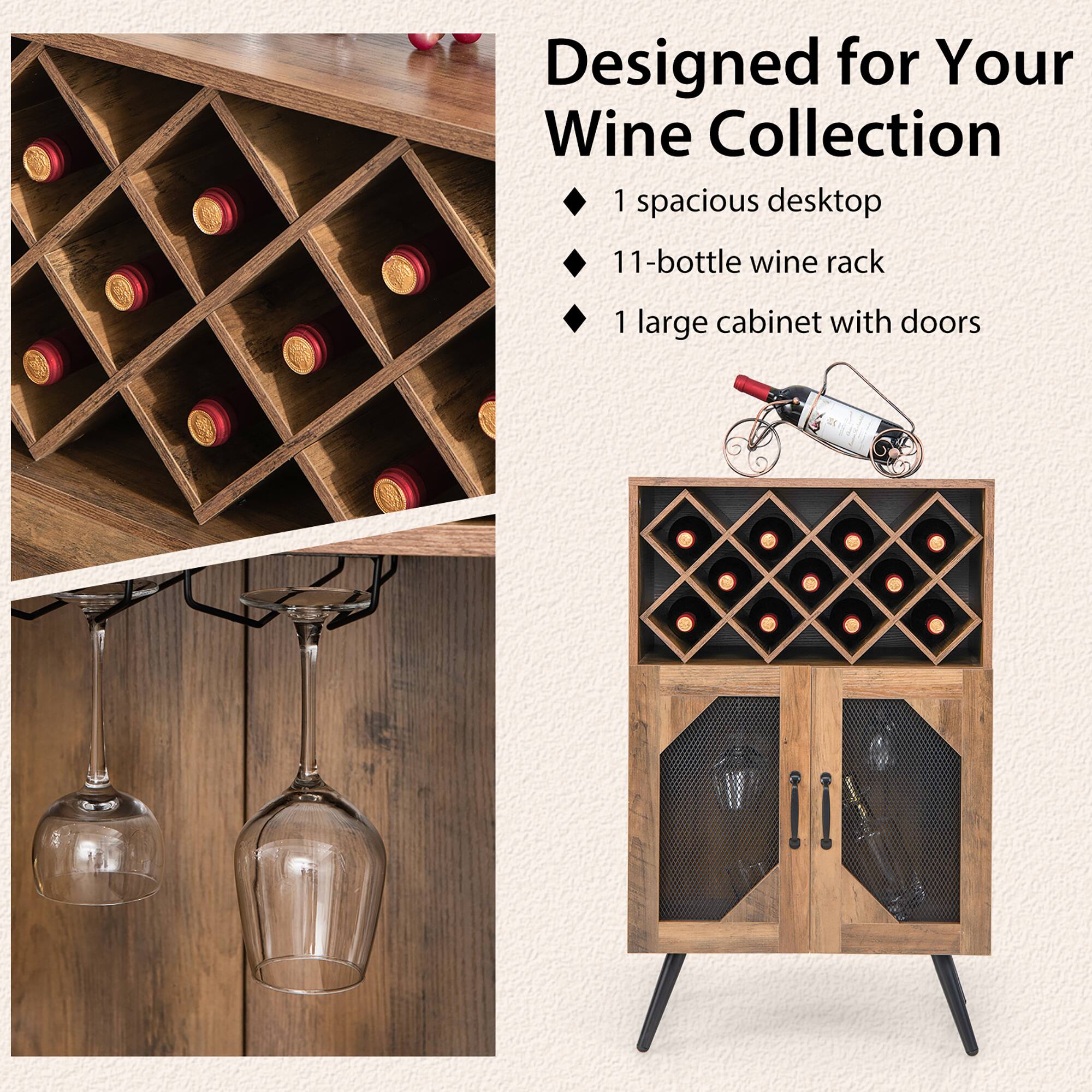 Designed for Your Wine Collection

1 spacious desktop
11-bottle wine rack
1 large cabinet with doors