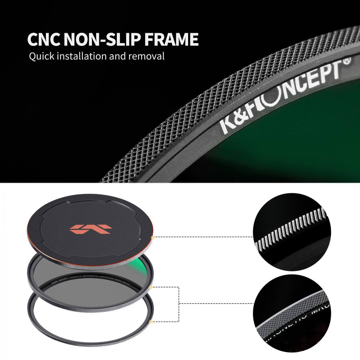 CNC NON-SLIP FRAME  
Quick installation and removal  

K&F CONCEPT