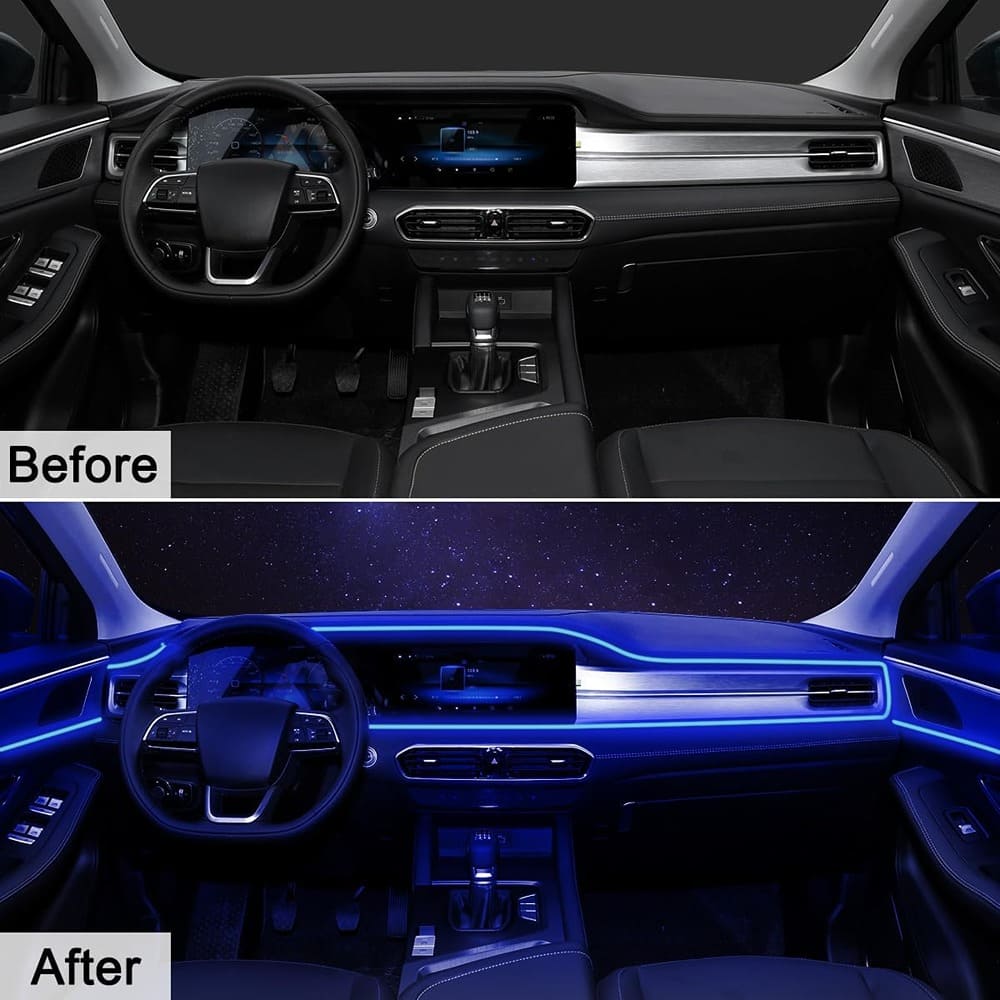 RTMB - Car Interior LED Strip Lights – 2-in-1 RGB, 158" Fiber Optic, App & Remote, Music Sync