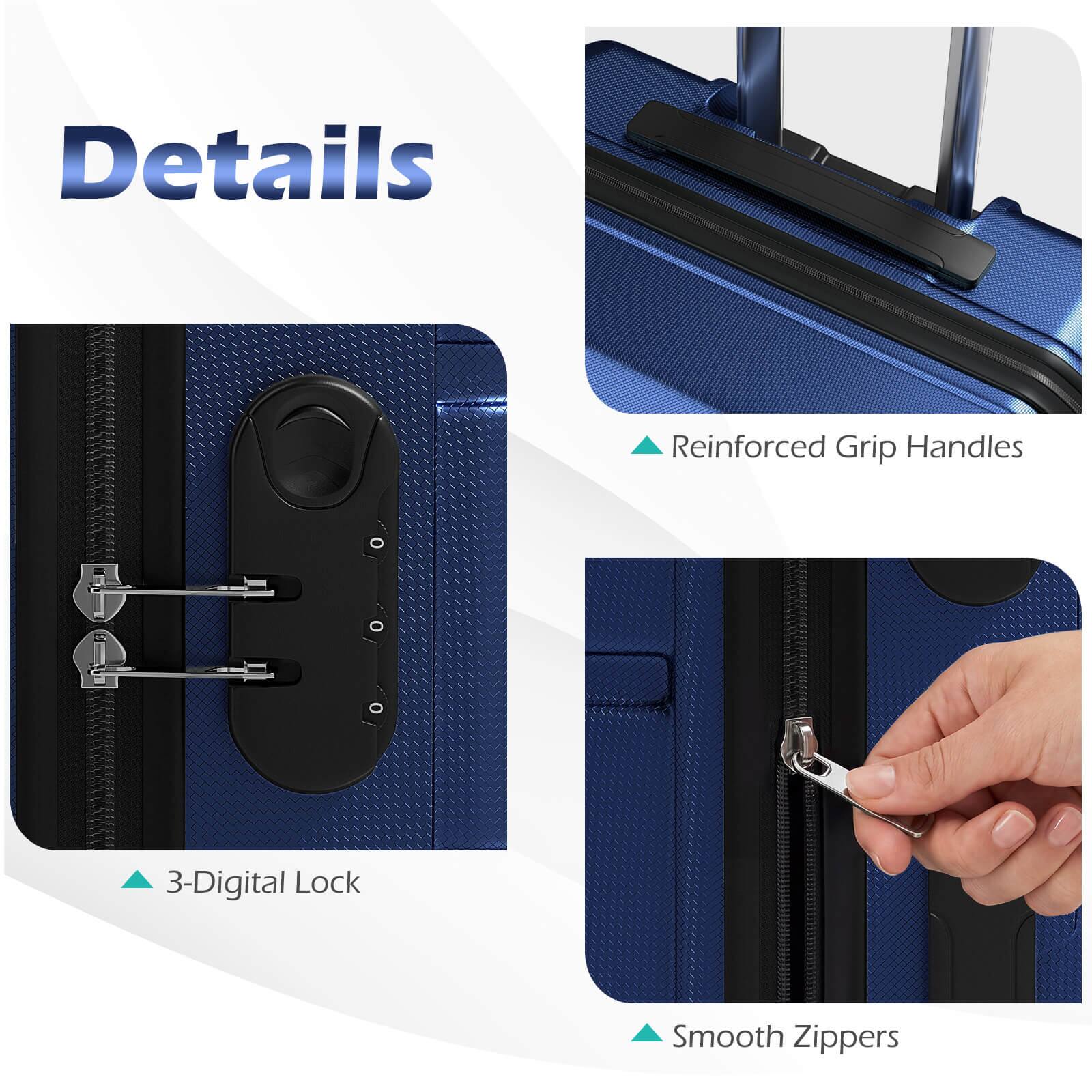 Costway 3 Piece Hardside Luggage Set (20/24/28 Inch) with 8