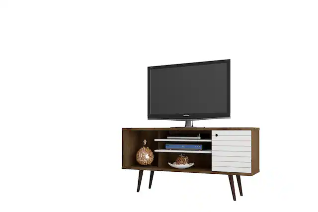 Front. Manhattan Comfort - Liberty Mid-Century Modern 53" TV Stand in Rustic Brown and White - Rustic Brown and White.