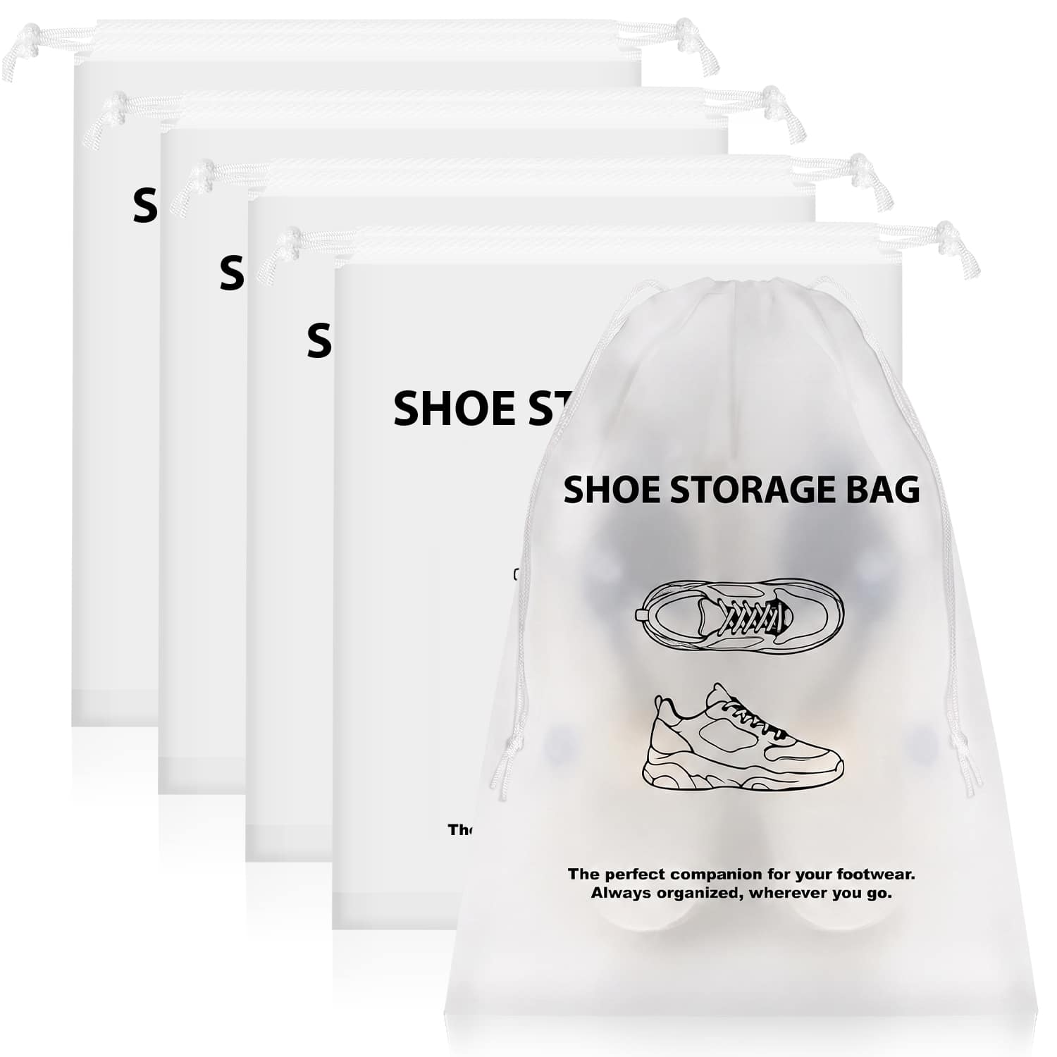 Fosmon - 5Pack Shoe Bags for Travel, Drawstring Shoe Bag Organizer, Travel Shoe Bags for Packing in Suitcase Gym, Shoe Travel Bag - White