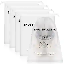 Fosmon - 5Pack Shoe Bags for Travel, Drawstring Shoe Bag Organizer, Travel Shoe Bags for Packing in Suitcase Gym, Shoe Travel Bag - White