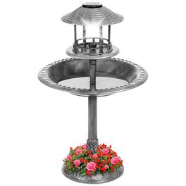 Best Choice Products - Solar Outdoor Bird Bath Pedestal Fountain Garden Decoration w/ Fillable Planter Base - Stone