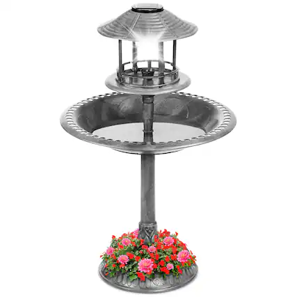 Front. Best Choice Products - Best Choice Products Solar Outdoor Bird Bath Pedestal Fountain Garden Decoration w/ Fillable Planter Base - Stone - Stone.