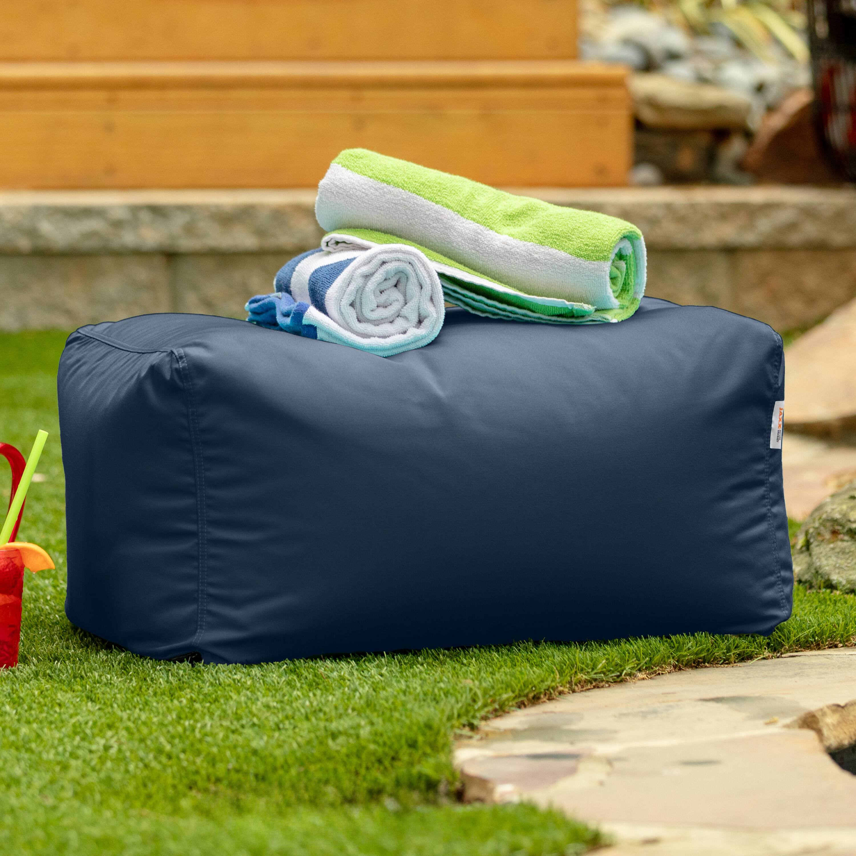 Angle. Jaxx - Jaxx Leon Outdoor Bean Bag Ottoman, Navy Blue - Navy.