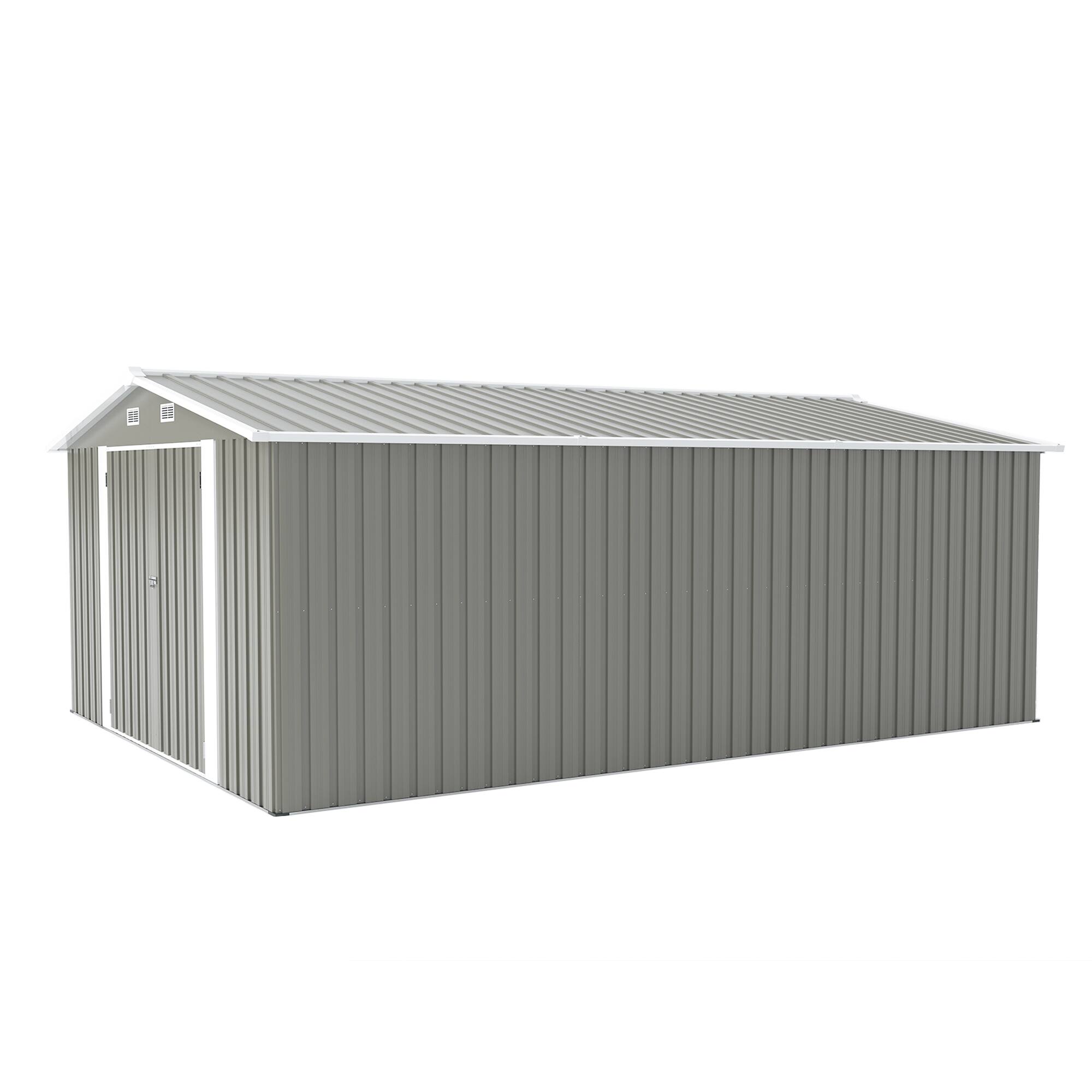 Alt View 5. Mondawe - 10×14 FT Outdoor Storage Shed with 3 Lockable Doors,4 Air Vents & Sloped Roof - Light Gray.