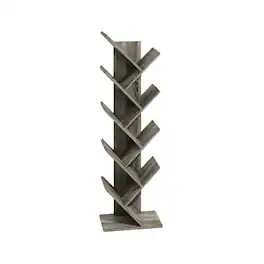 FurniFact - 9-Tier Floor Standing Bookcase with Sturdy Wood Construction - Grey Oak