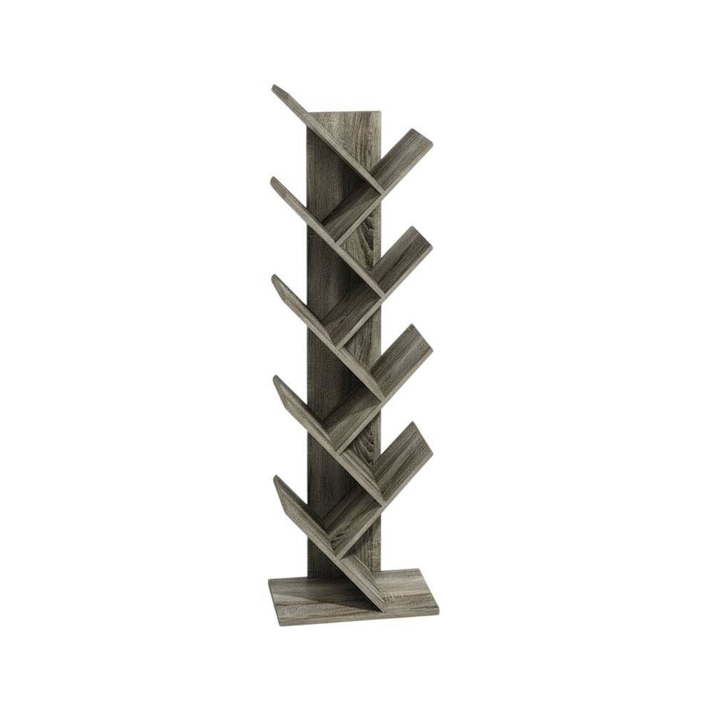 Front. FurniFact - Grey Oak 9-Tier Floor Standing Bookcase with Sturdy Wood Construction - Grey Oak.