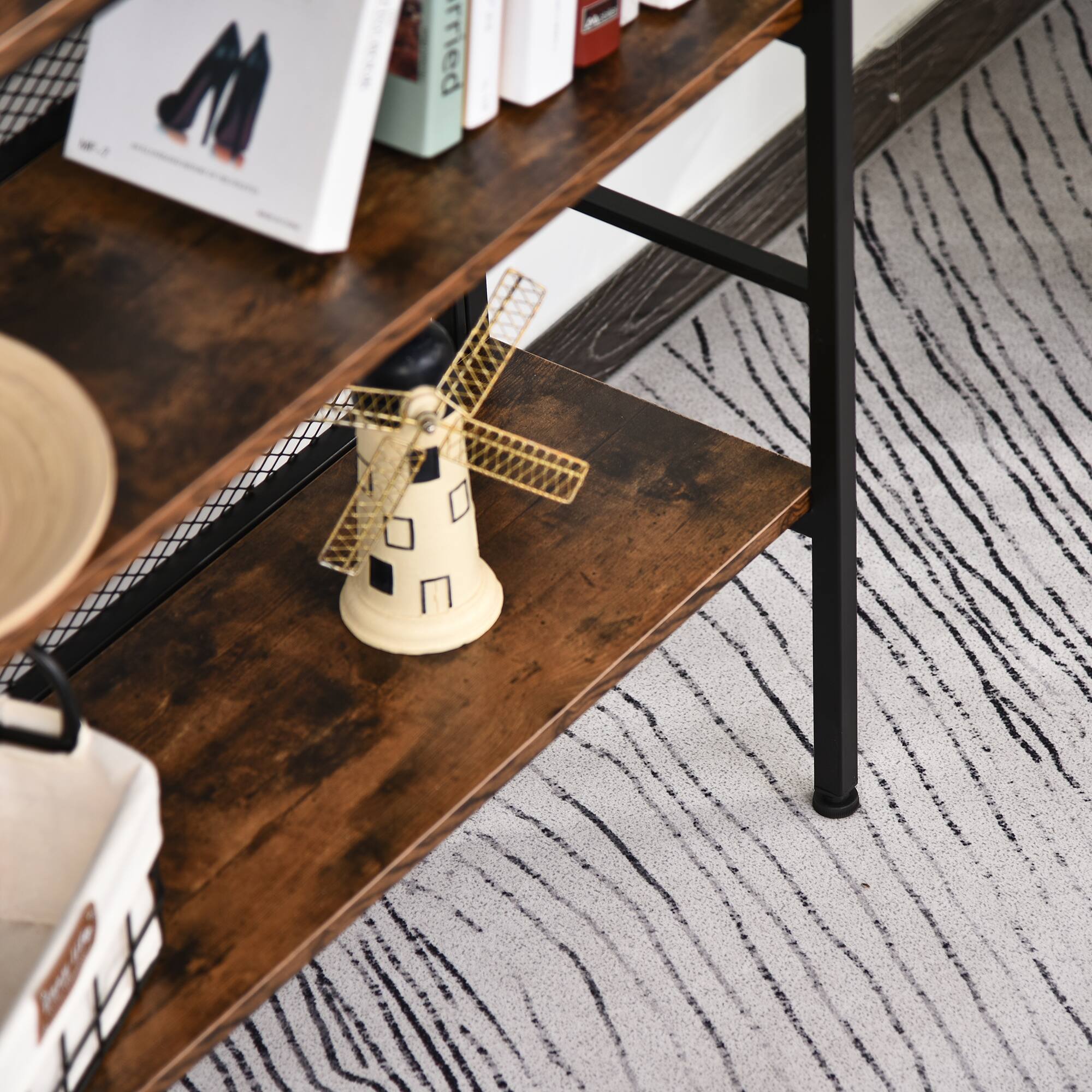 Alt View 7. Homcom - 3-Tier Console Table Industrial Style Storage Metal Wooden Shelf with a Robust Multi-Functional Design - Rustic Brown.