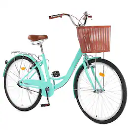 GARVEE - 24" & 26" Women's Beach Cruiser Bike - Step-Through 1-Speed w/Basket & Adjustable Seat | Comfort Commuter Bicycle - 26 inch Green