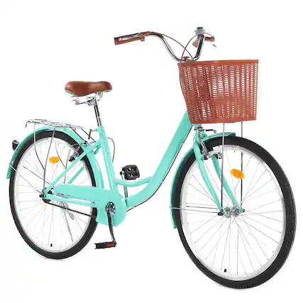 Front. GARVEE - 24" & 26" Women's Beach Cruiser Bike - Step-Through 1-Speed w/Basket & Adjustable Seat | Comfort Commuter Bicycle - 24 inch Green.