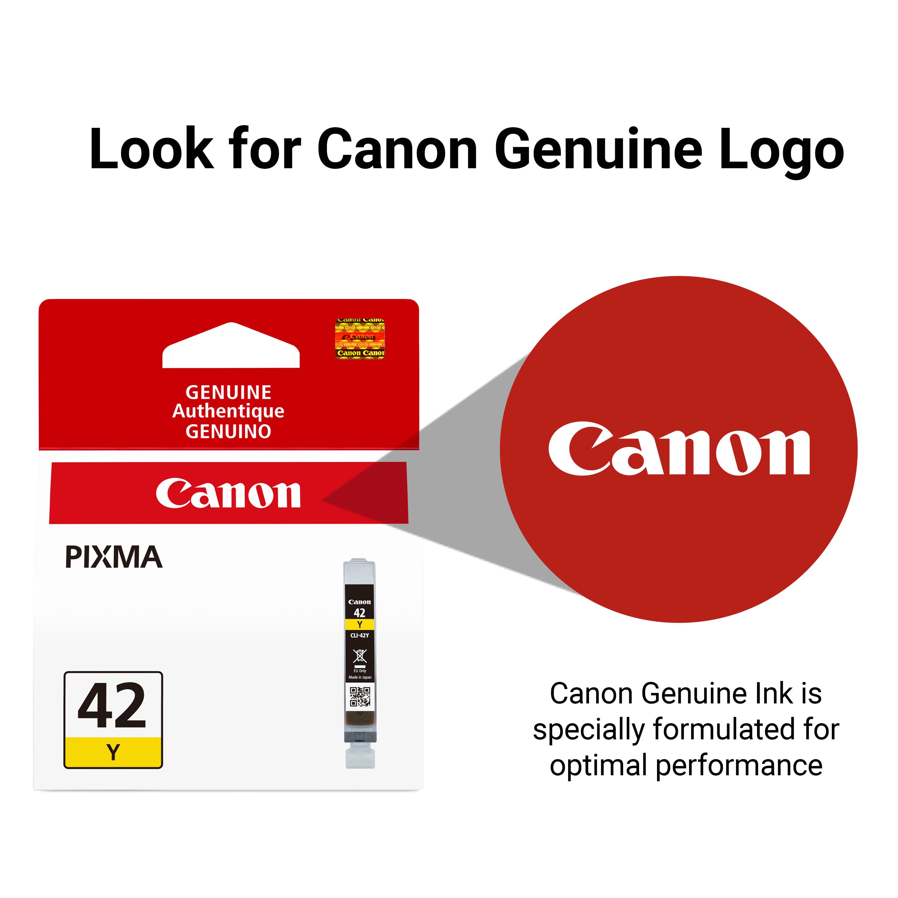 Look for Canon Genuine Logo

Canon  
GENUINE Authentique GENUINO Canon  
Canon  
PIXMA  
Canon 42 Y CU-42Y  
42 Y  
: M - ine  
Canon Genuine Ink is specially formulated for optimal performance
