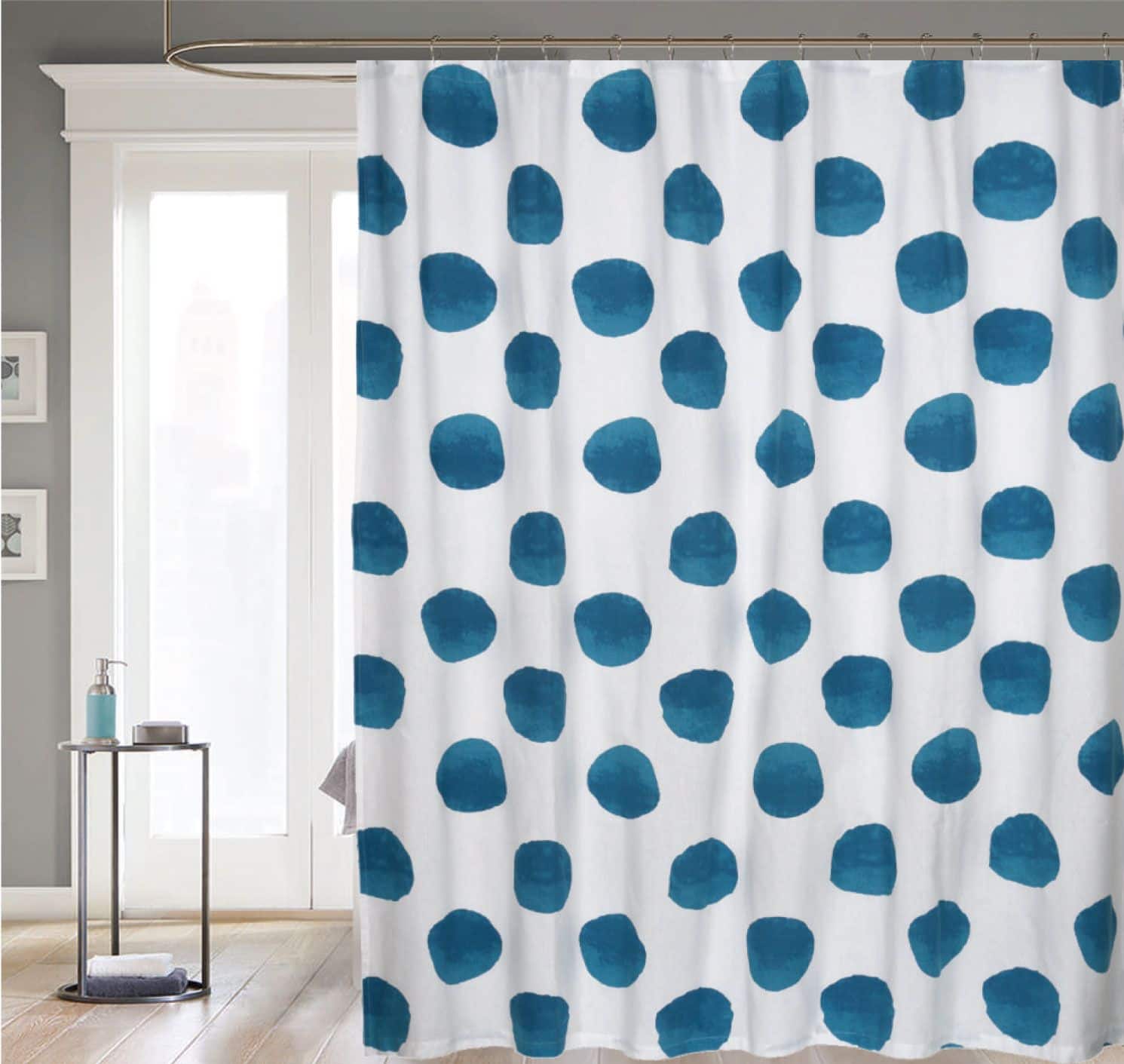 Kate Aurora - Contemporary Art Oversized Polka Dots Fabric Shower Curtain - Teal