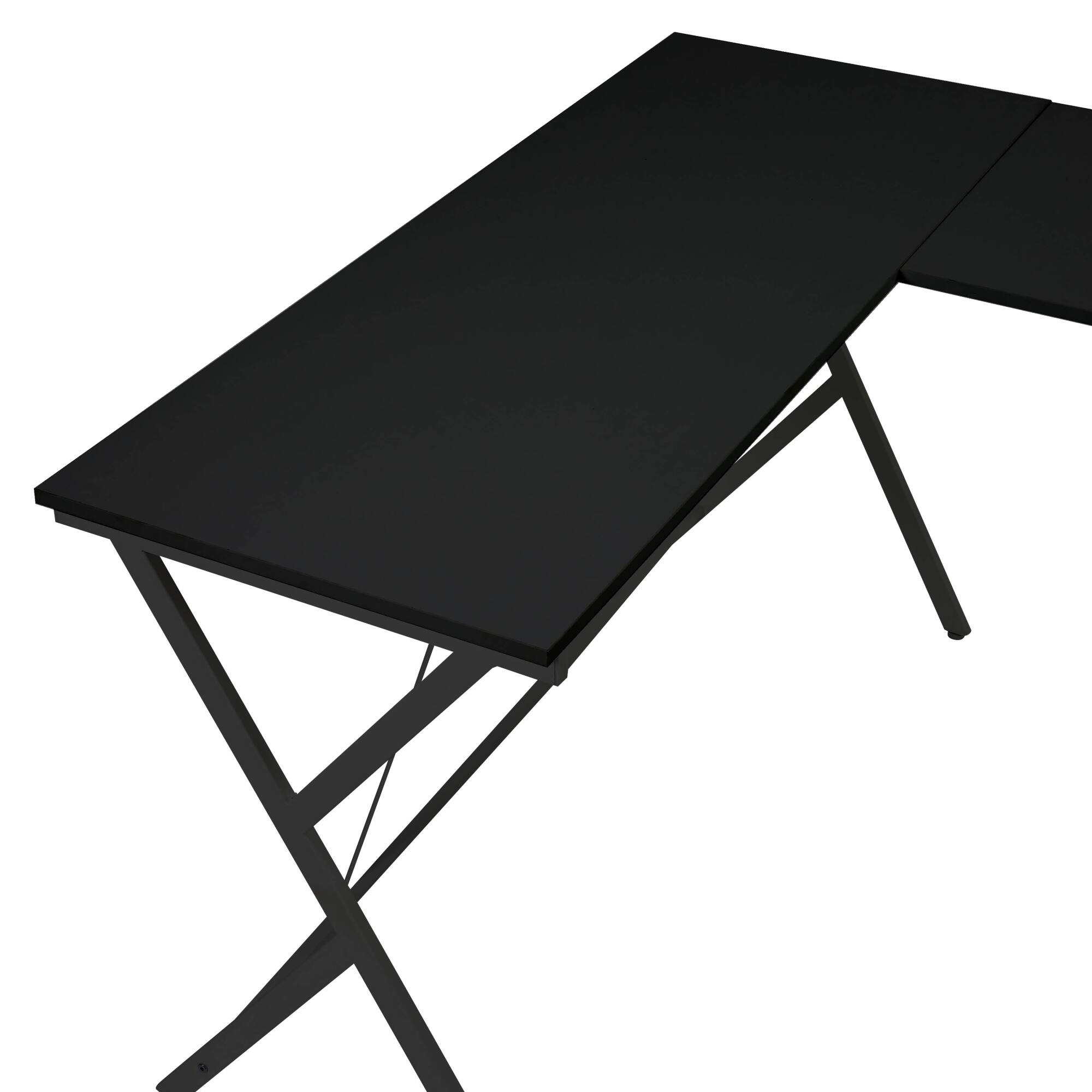 Angle. GOODSILO - L-Shaped Computer Desk with Metal Frame and Mobile CPU Holder for Compact Workspaces - Black.